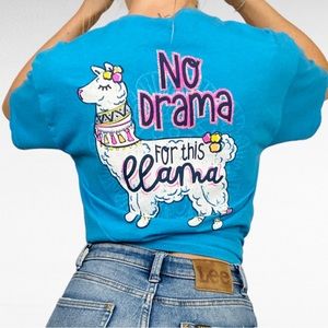 Southern Y’all | Cyan Blue No Drama For This Llama Graphic Short Sleeve T-Shirt
